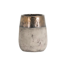 Load image into Gallery viewer, Rustic natural clay vase with golden bronze top half
