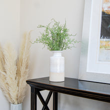 Load image into Gallery viewer, white ribbed and cream vase filled with asparagus fern
