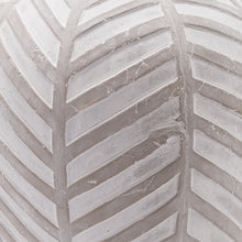 Load image into Gallery viewer, Close up of Oversized white stone vase with raised herringbone detail
