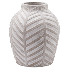 Load image into Gallery viewer, Oversized white stone vase with raised herringbone detail
