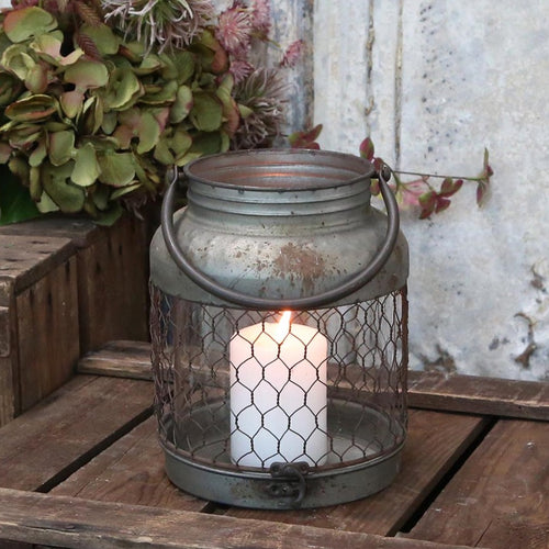 Rustic antique zinc mesh rounded lantern 