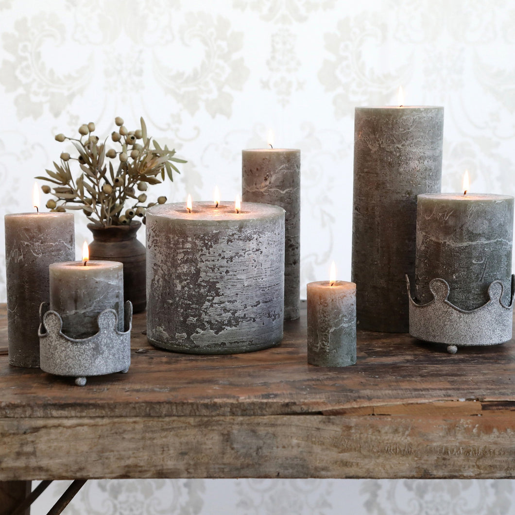 Rustic Pillar Candle - Olive